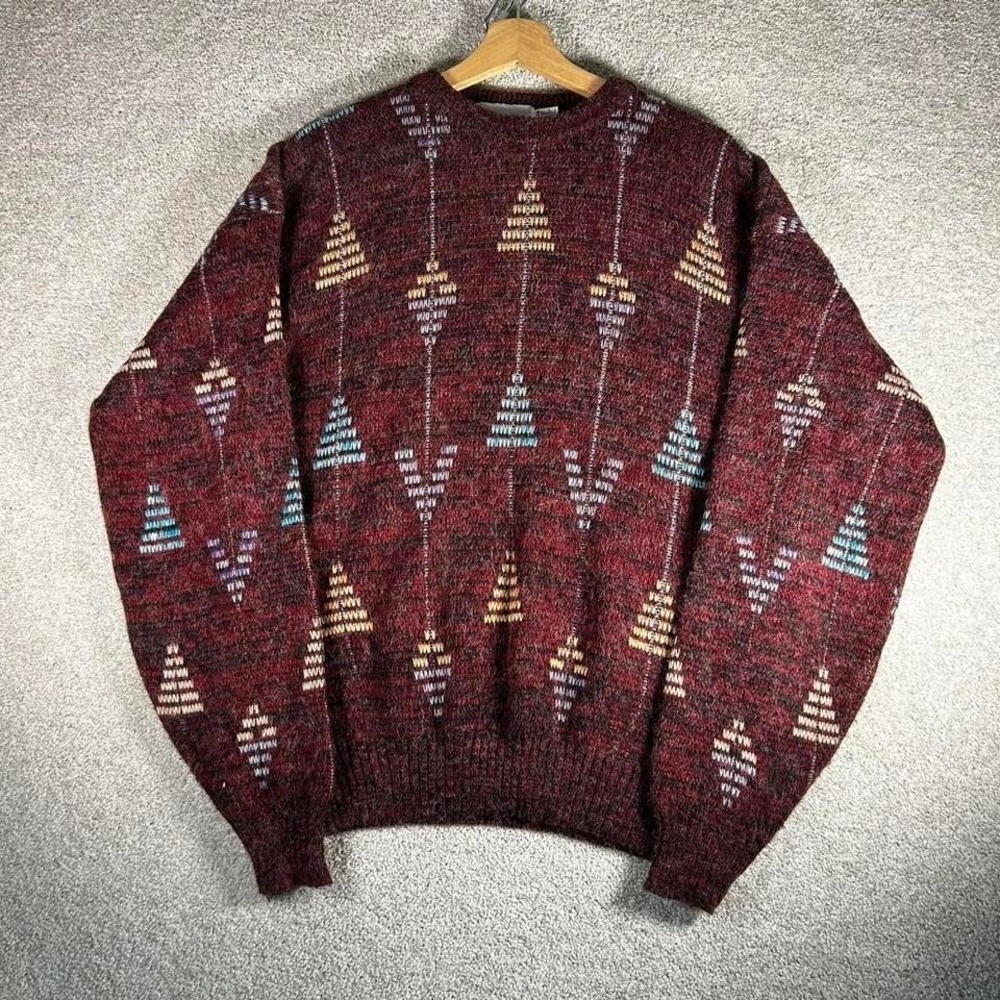 Vintage 90s Mcgregor red crazy patterned retro knit sweater Size M